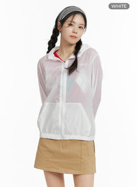 solid-hooded-zipper-pocket-windbreaker-om419 / White