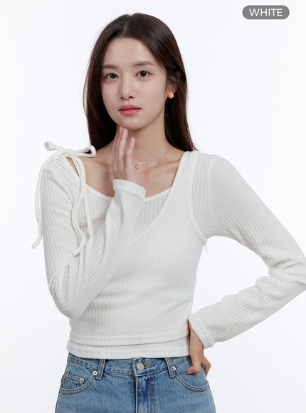 slim-fit-strap-long-sleeve-set-oo407 / White