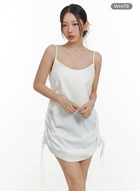 shirred-nylon-sleeveless-mini-dress-oa415 / White