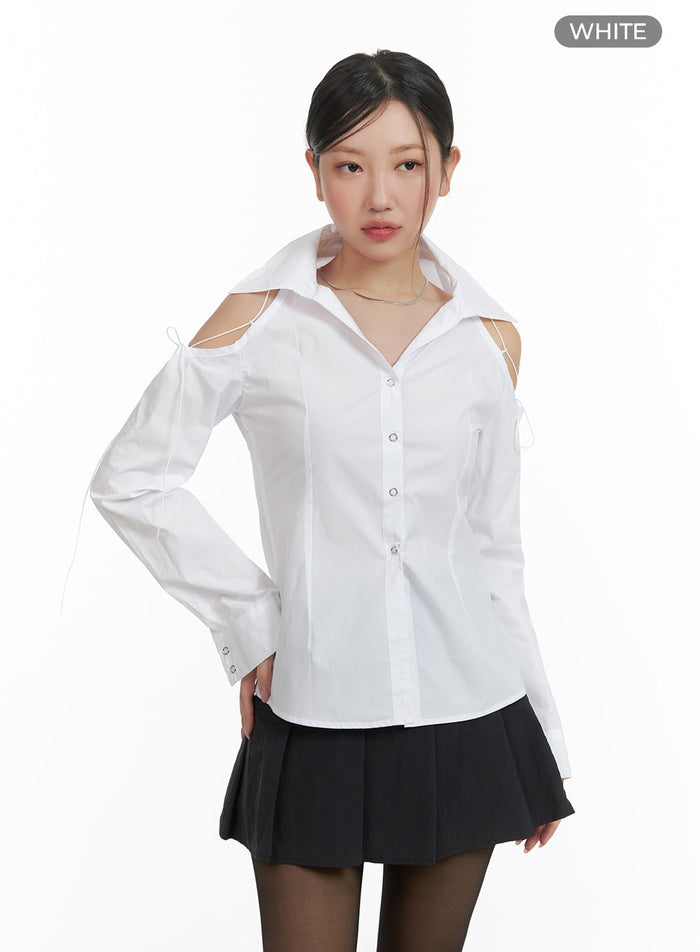 cut-out-collar-blouse-ca409 / White