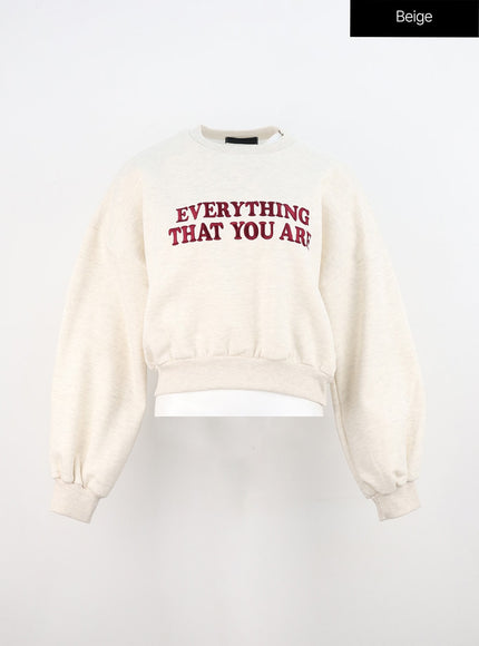 lettering-crop-sweatshirt-on310 / Beige