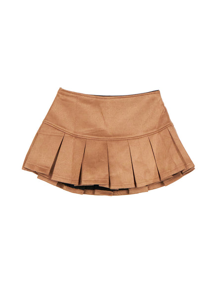 mini-pleated-suede-skirt-cn425 / Beige