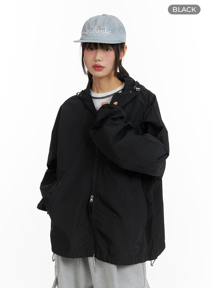 basic-oversized-nylon-jacket-cf423 / Black