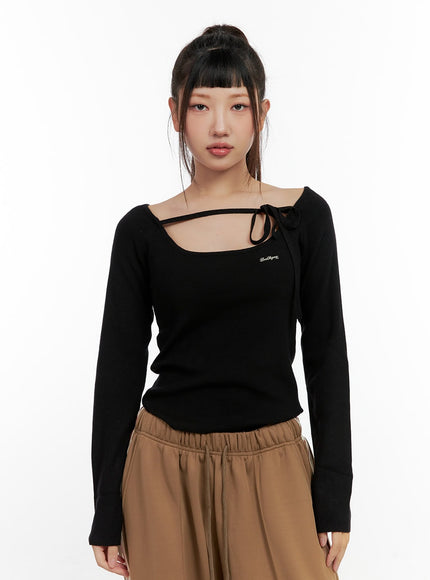 solid-knit-long-sleeve-halter-top-cn406 / Black