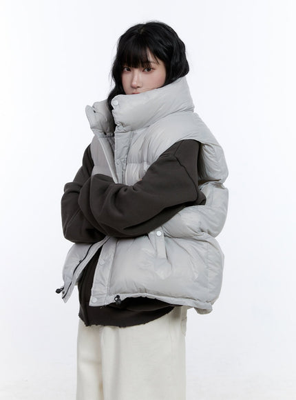 oversized-chic-zip-up-puffer-vest-cd419 / Gray