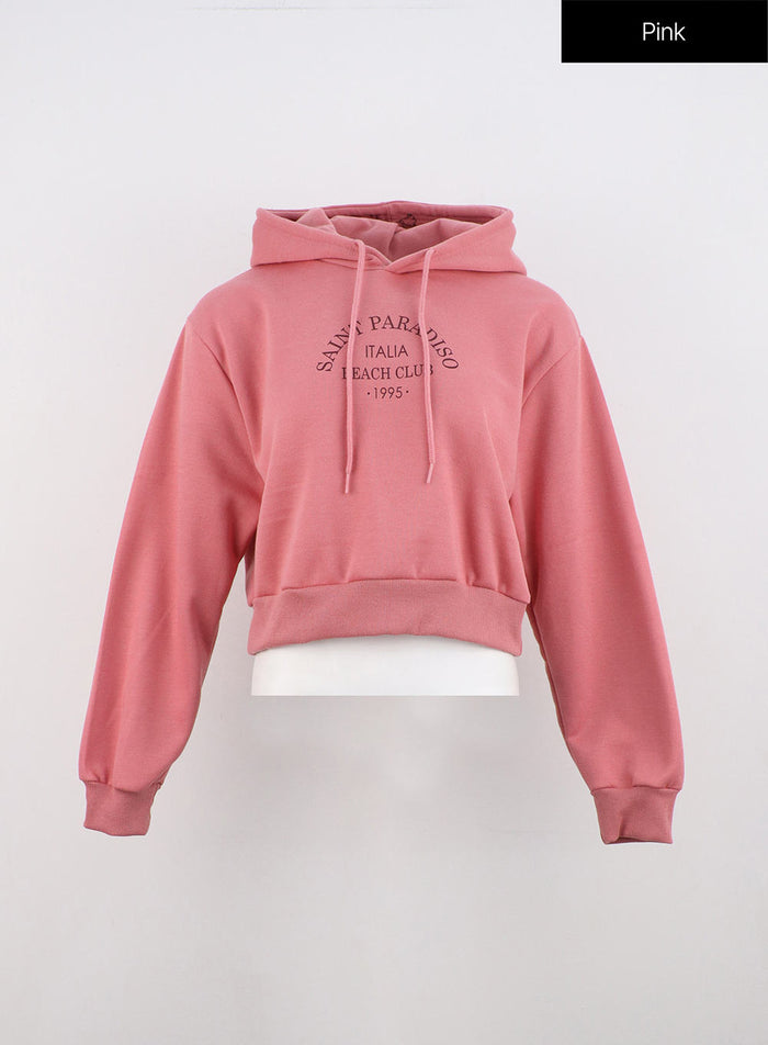 lettering-hooded-crop-sweatshirt-on315 / Pink