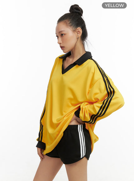 striped-v-neck-hoodie-co424 / Yellow