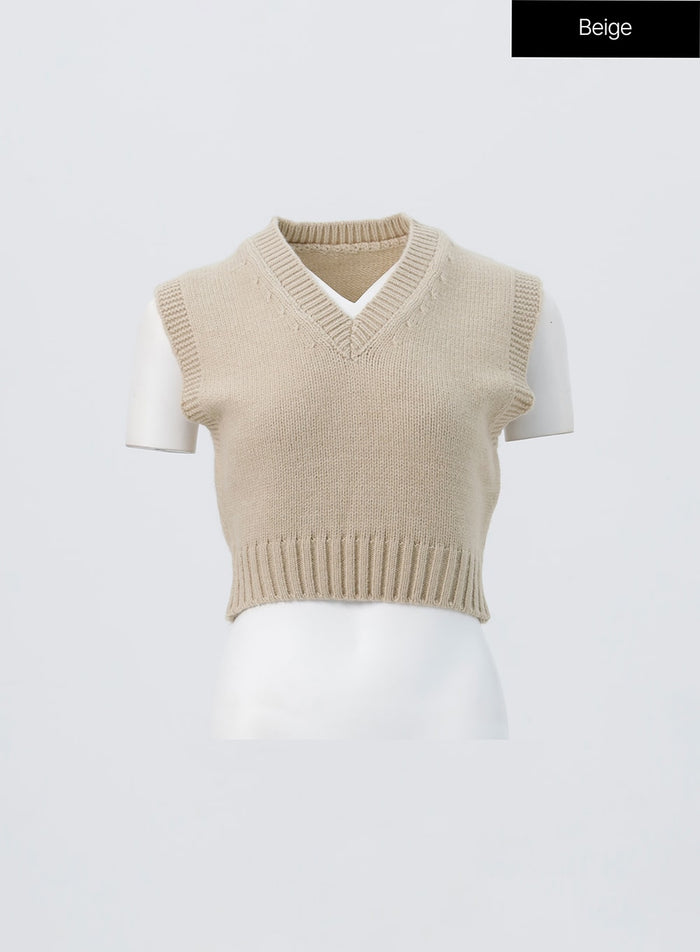 cropped-knit-vest-os326 / Beige