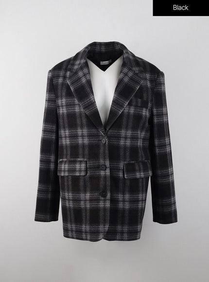 checkered-casual-blazer-ij302 / Black