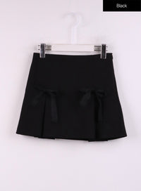 ribbon-pleated-mini-skirt-cj429 / Black
