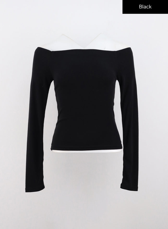 slim-fit-off-shoulder-t-shirt-co313 / Black
