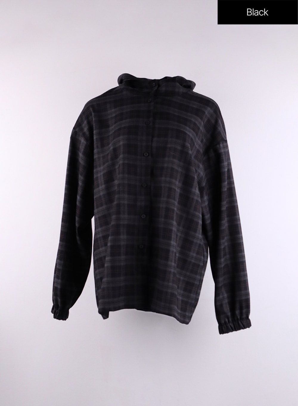 checkered-buttoned-hooded-shirt-cf407 / Black