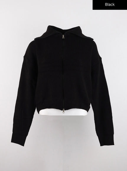 basic-two-way-zip-up-knit-sweater-cd304-1 / Black