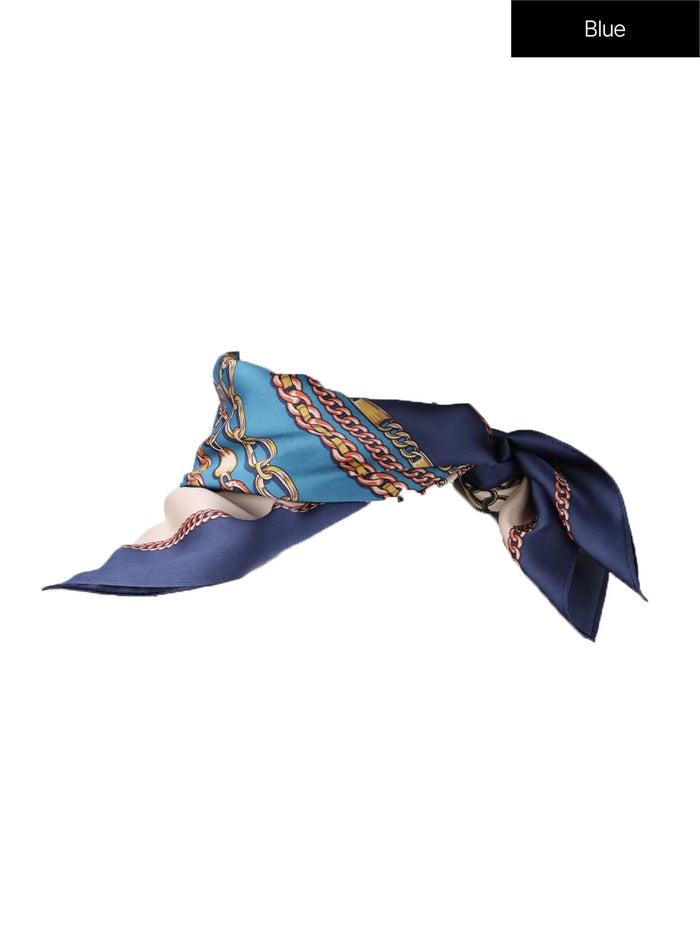 chain-print-head-scarf-of405 / Blue