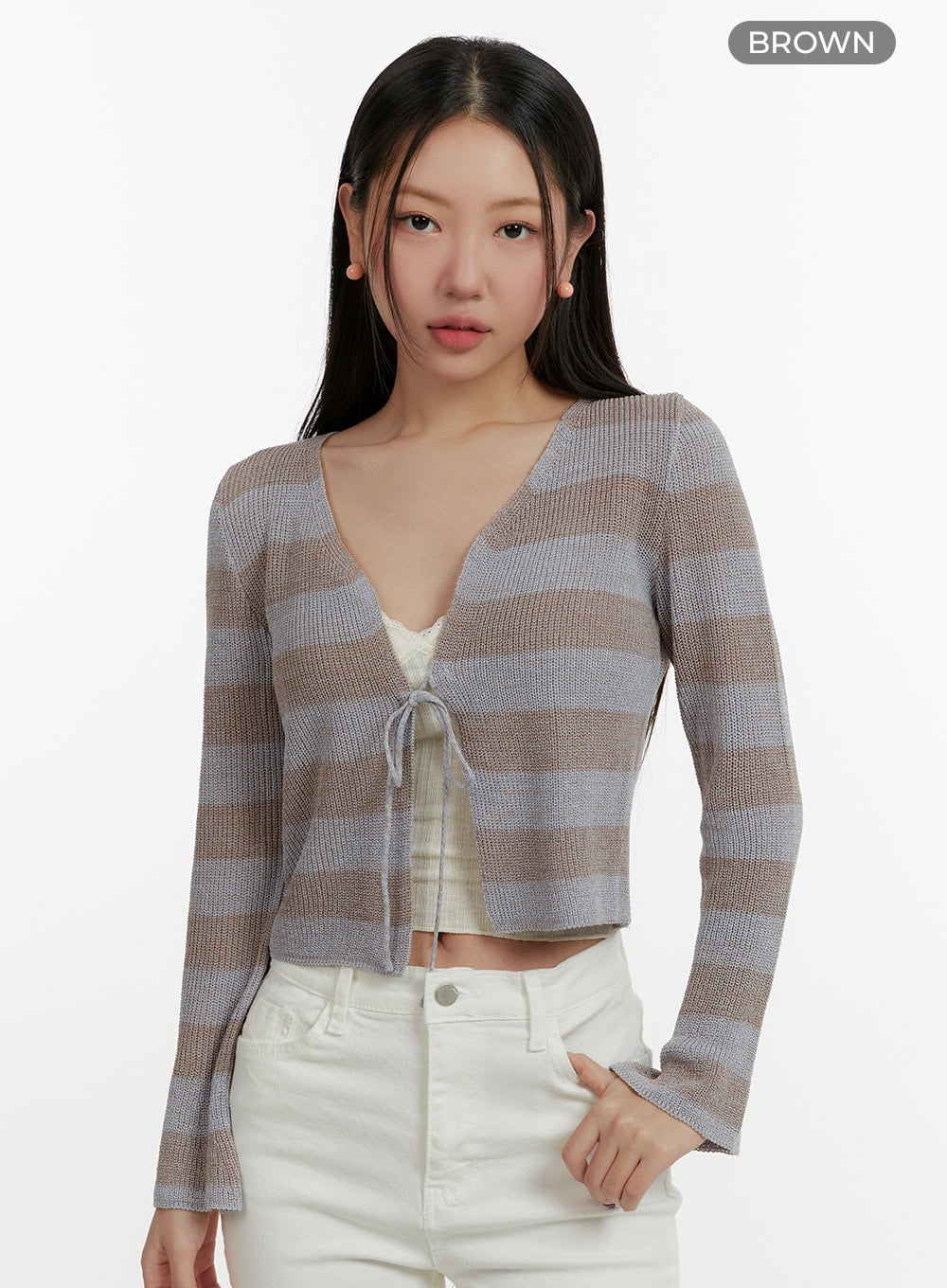 striped-bowknot-cardigan-oy413 / Brown