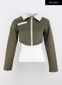 cropped-faux-suede-jacket-co319 / Dark green