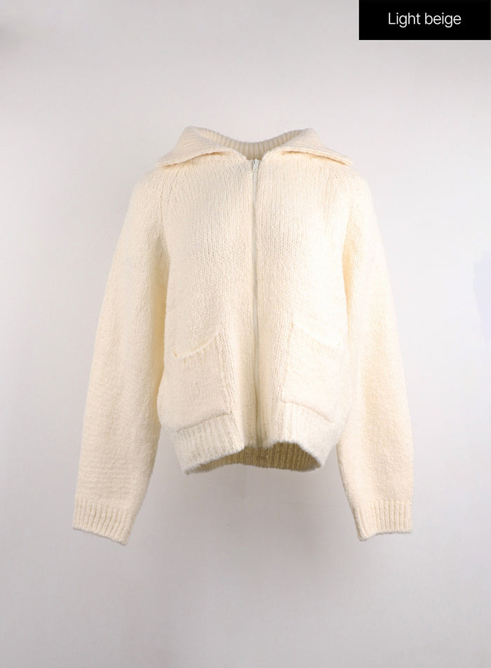 collar-zip-up-sweater-oj418 / Light beige