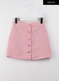checkered-buttoned-mini-skirt-cj408 / Light pink