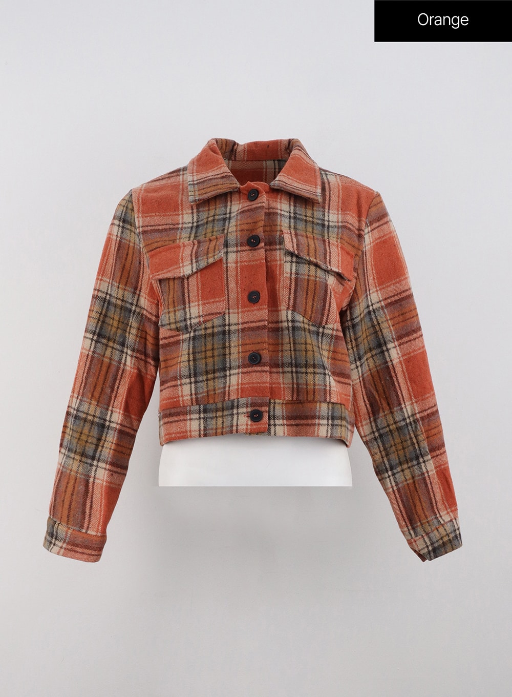 checkered-crop-button-jacket-od307 / Orange