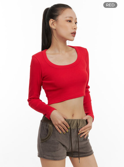 slim-fit-solid-crop-tee-co424 / Red