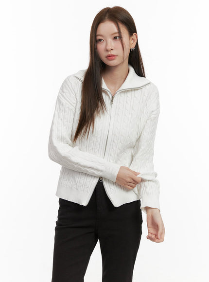 cable-knit-zip-up-cardigan-od418 / White