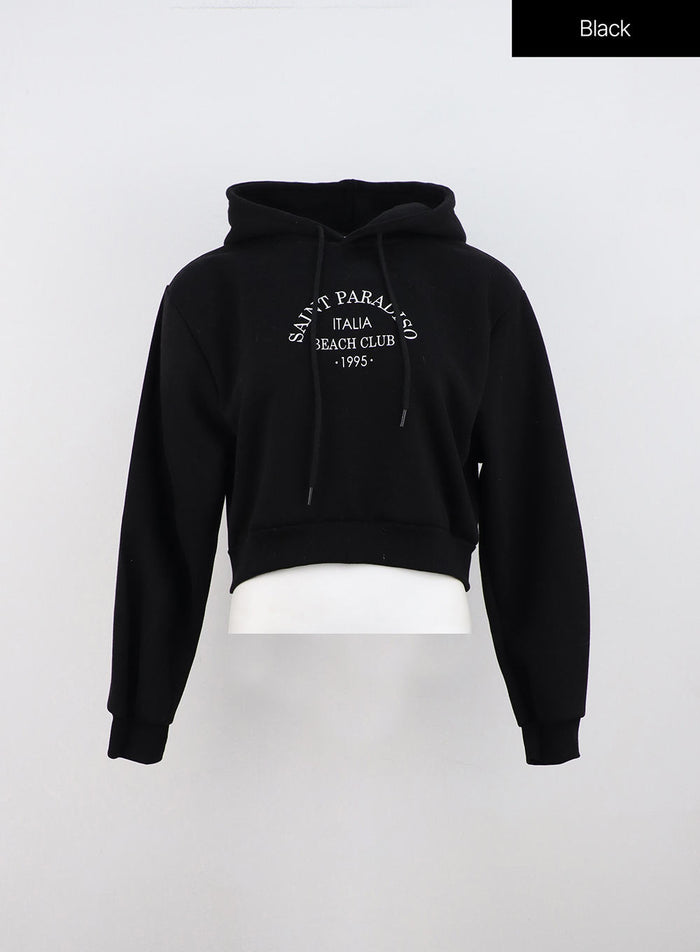 lettering-hooded-crop-sweatshirt-on315 / Black