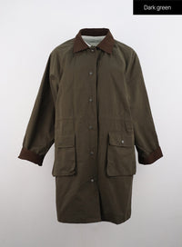 buttoned-relaxed-trench-coat-oo316 / Dark green