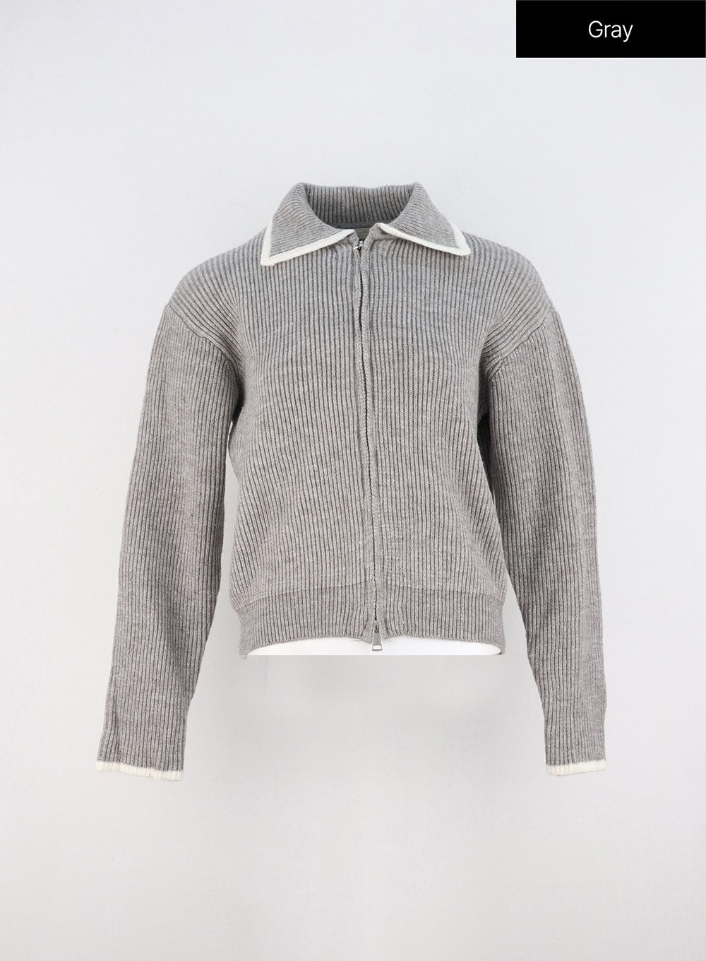 collared-zip-up-sweater-oo323 / Gray