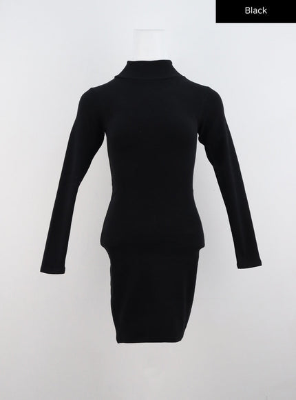 half-turtle-neck-mini-dress-cn321 / Black