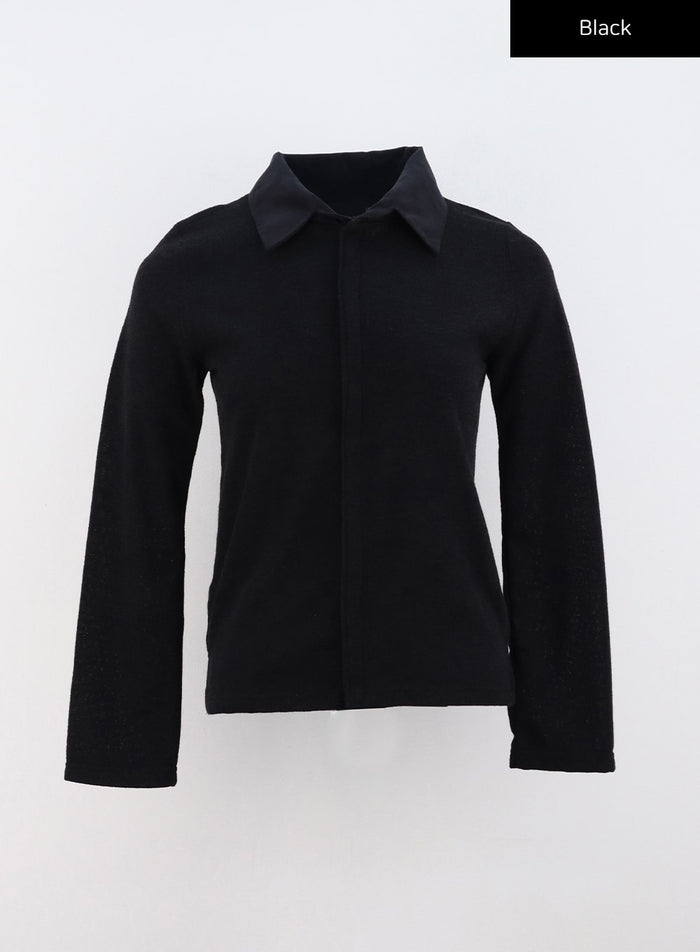 buttoned-long-sleeve-collar-top-co319 / Black
