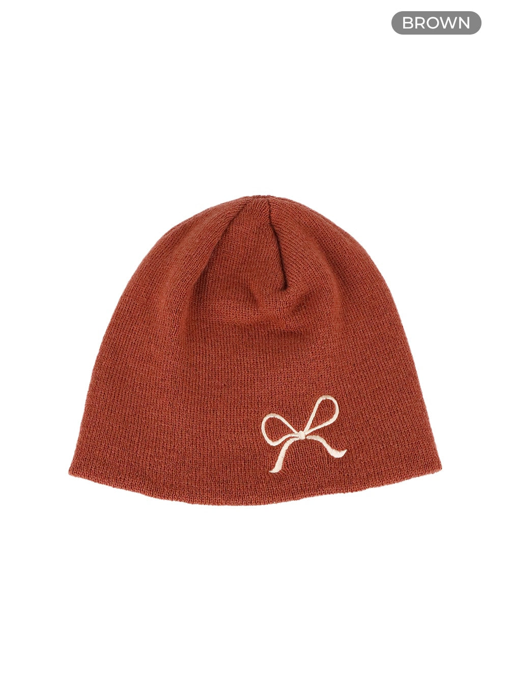 ribbon-embroidered-beanie-om418 / Brown