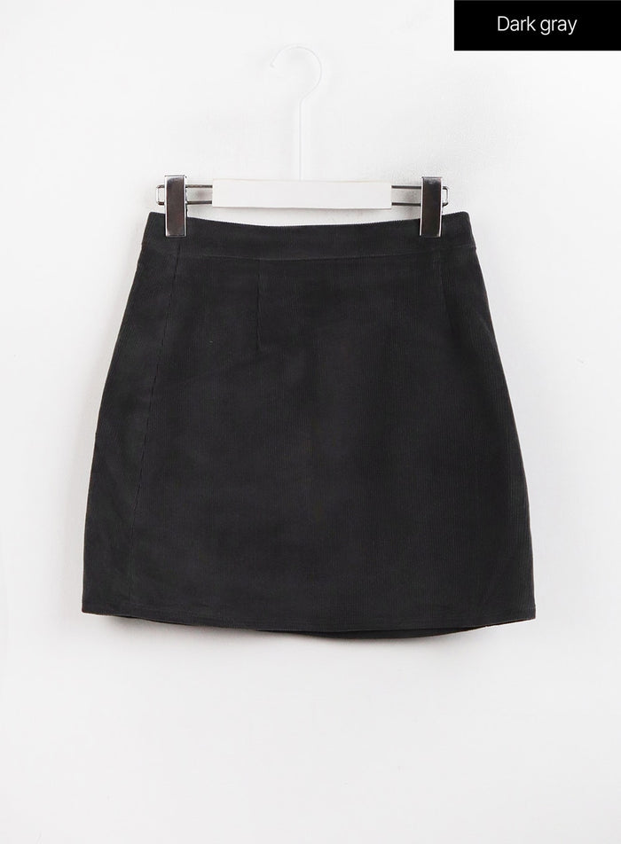 corduroy-zipper-mini-skirt-oj423 / Dark gray