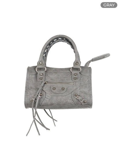 studded-faux-leather-tote-bag-ol402 / Gray