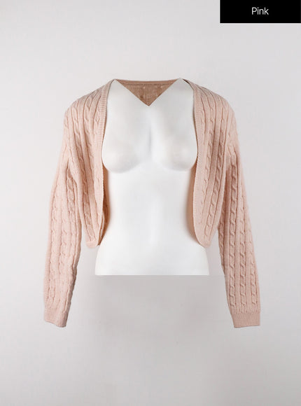 knit-binding-long-sleeve-shrug-oj405 / Pink