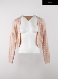 knit-binding-long-sleeve-shrug-oj405 / Pink