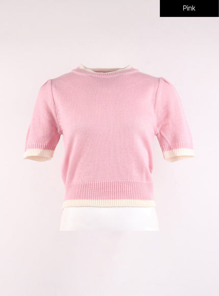 contrasting-round-shoulder-shirt-oj425 / Pink