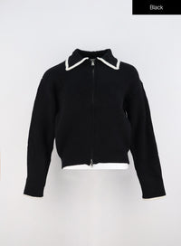 collared-zip-up-sweater-oo323 / Black