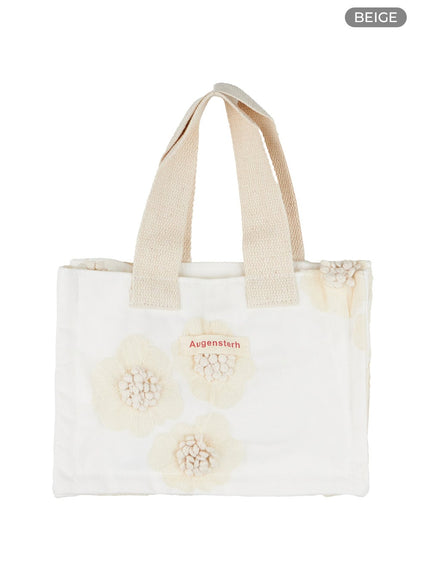 flower-embroidered-tote-bag-ol423 / Beige