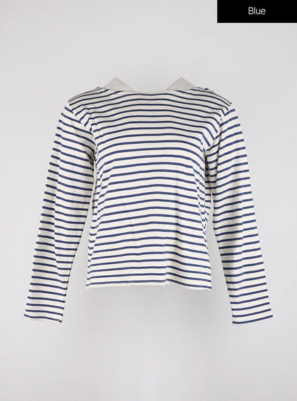 round-neck-striped-long-sleeve-tee-od326 / Blue