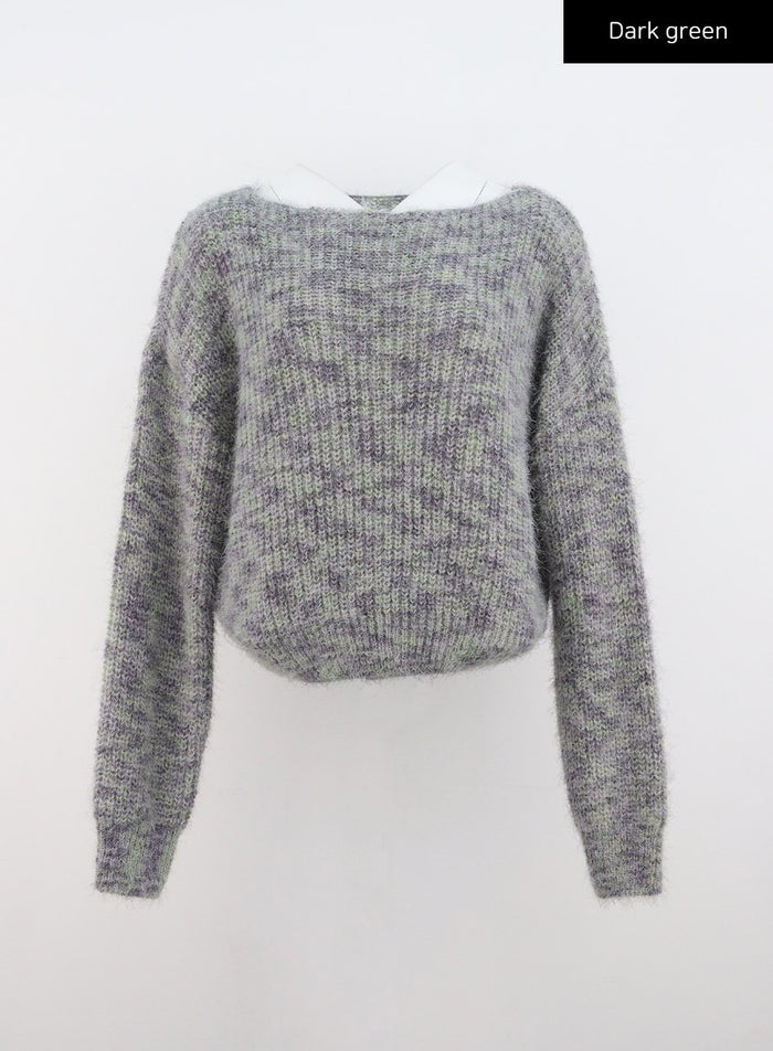 boat-neck-knit-sweater-cn324 / Dark green