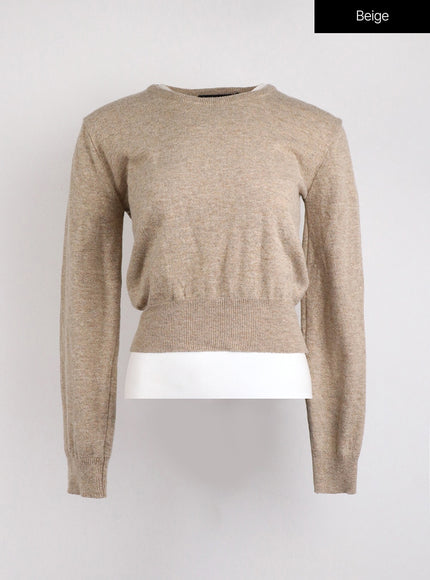 round-neck-knit-top-oj422 / Beige