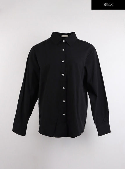 button-up-long-sleeve-solid-blouse-oj417 / Black