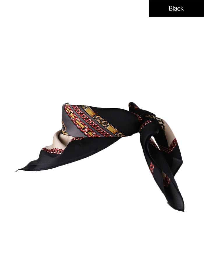 chain-print-head-scarf-of405 / Black