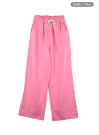 solid-wide-fit-cotton-pants-oa419 / Dark pink