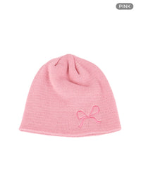 ribbon-embroidered-beanie-om418 / Pink