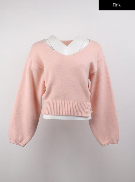 v-neck-solid-sweater-oj411 / Pink