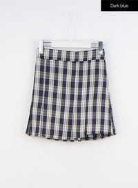 slim-check-pleated-mini-skirt-io317 / Dark blue