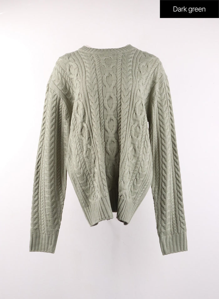 cozy-cable-knit-sweater-of405 / Dark green
