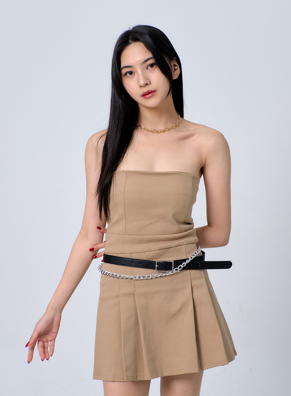 Strapless Pleated Mini Dress BJ331 - K-Pop style | LEWKIN