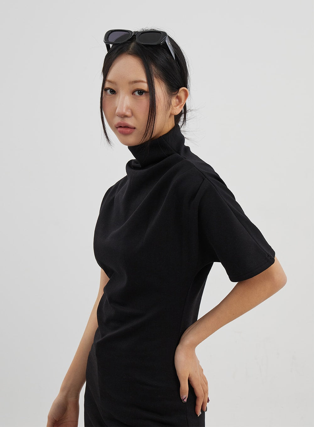 Turtleneck Short Sleeve Mini Dress CJ330 - Korean Women's Fashion 